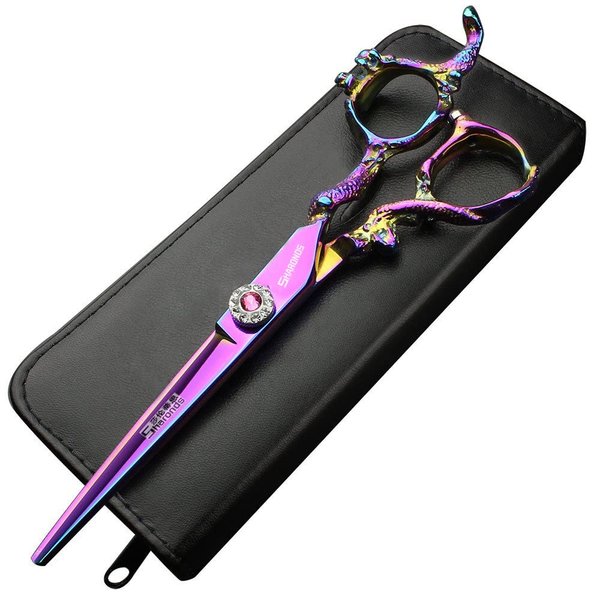 6 inch 440c purple professional hairdressing scissors barber shop hairdresser hair cutting and thinning tool (Full set) (6 inch cutting)