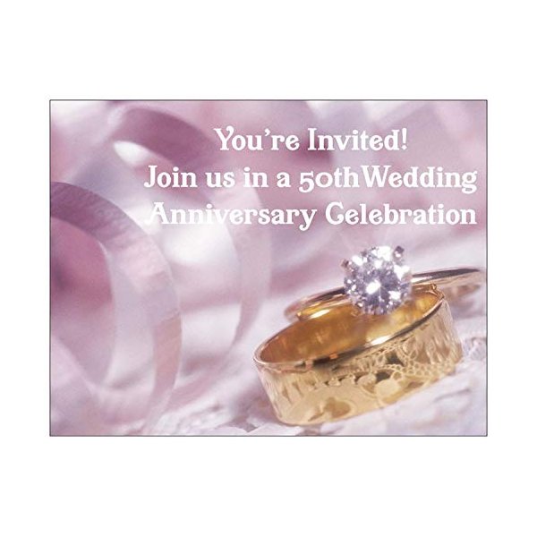 SassyXpressions.com Wedding Anniversary Party Invitation with Wedding Rings Photo for 50th Wedding Anniversary - 50 /Pack with Envelopes - Style #50PWR