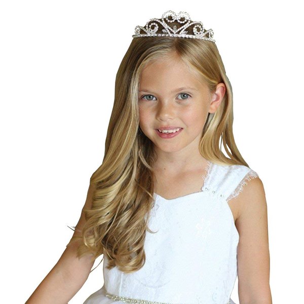 Angels Garment Girls White Crystal Bead Bow Tiara Communion Flower Girl Veil