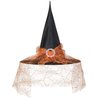 Edoneery Halloween Witch Hat for Women, Mesh Lace Fancy Dress Wizard Costume Accessory for Cosplay Parties(Orange)
