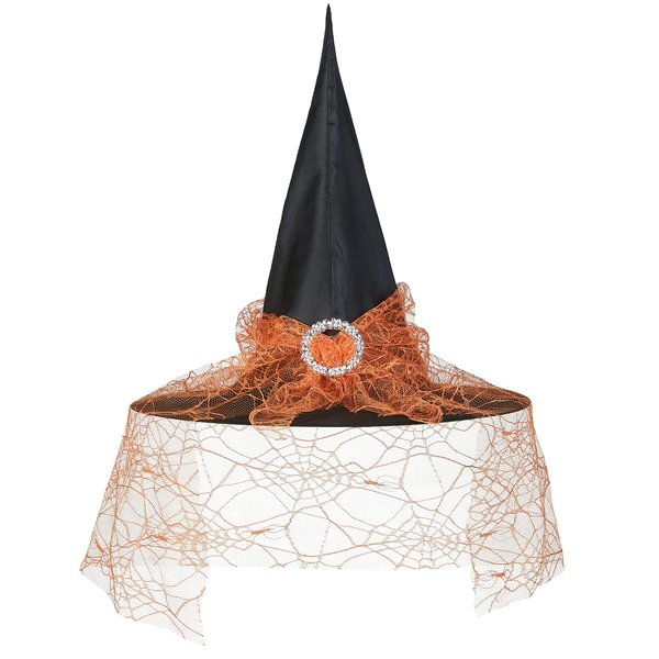 Edoneery Halloween Witch Hat for Women, Mesh Lace Fancy Dress Wizard Costume Accessory for Cosplay Parties(Orange)
