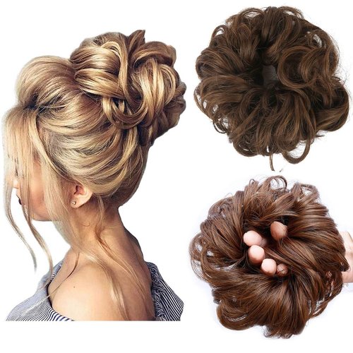 ASUITOFK Messy Bun Hair Piece Thick Updo Scrunchies Synthetic Hair Extensions Ponytail Hair Wig Hairpiece Light Brown
