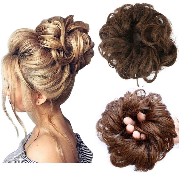 ASUITOFK Messy Bun Hair Piece Thick Updo Scrunchies Synthetic Hair Extensions Ponytail Hair Wig Hairpiece Light Brown