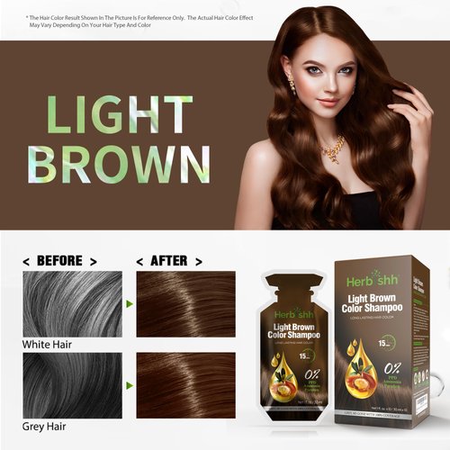 Herbishh Hair Color Shampoo 10 Sachet +1 Argan Hair Mask Pouch | 3 in 1 Hair Dye | PPD Free | Easy to Use | Gray Coverage | Travel Size | Available in 6 Colors | (Light Brown)