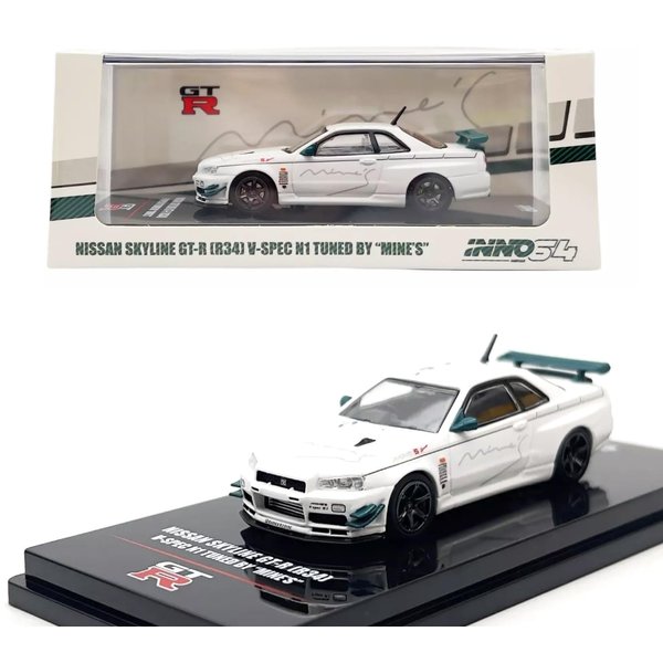 1:64 Scale Diecast Model Car Compatible with Inno64 Nissan Skyline GT-R R34 V-Spec N1 Tuned by Mine's Limited Edition IN64-R34VS-MINES