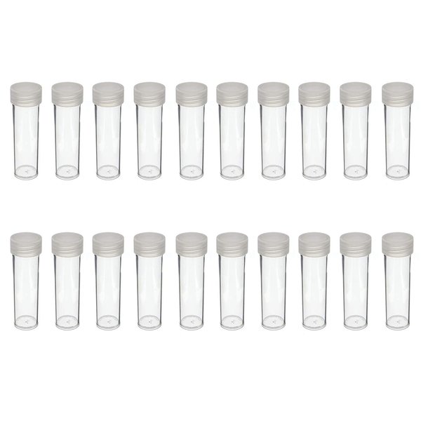 (20) Round Clear Plastic (Penny Cent) Size Coin Storage Tube Holders Screw on Lid (Transparent-20pcs)