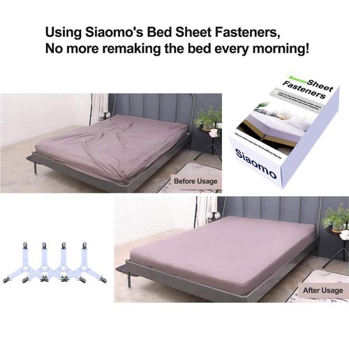 Siaomo Bed Sheet Holders Straps Fasteners - 4 Pcs Triangle Sheet Fasteners Fitted Sheet Corner Holder Elastic Adjustable Band Sheet Holders Clip Suspenders Grippers(White)