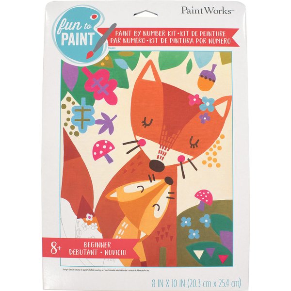 Dimensions PaintWorks Mama Fox Animal Paint by Number Kit for Kids and Adults, Finished Project 8" x 10", Multicolor 9 Piece