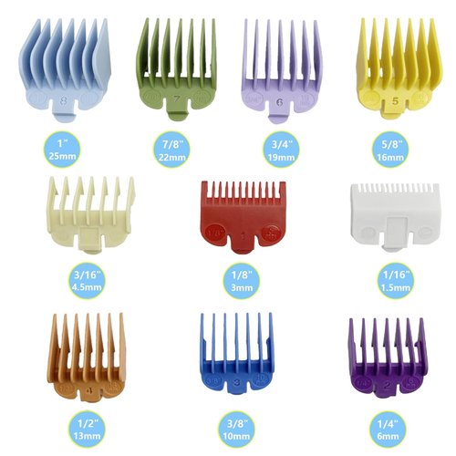 Professional Hair Clipper Guards Cutting Guides Fits for Most Wahl Clippers Trimmers and Babyliss FX870, Color Coded Clipper attachment Replacement 1/16" to 1"(1.5-25mm) 10 Piece Set