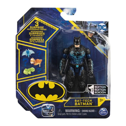 DC Comics Bat-Tech Batman 4-inch Action Figure with 3 Mystery Accessories, for Kids Aged 3 and up