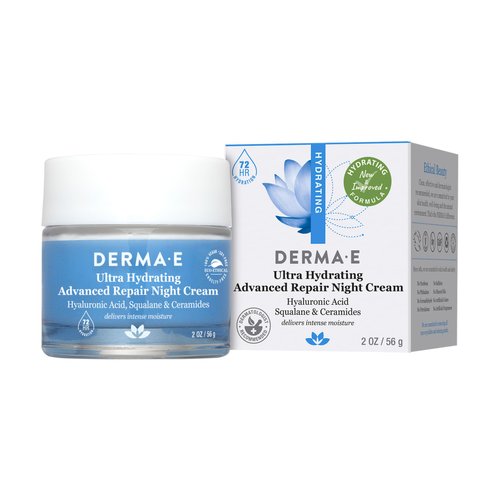 Derma E Ultra Hydrating Night Cream, Advanced Repair Overnight Face Moisturizer with Hyaluronic Acid to Replenish, Smooth and Nourish Skin, 2 oz