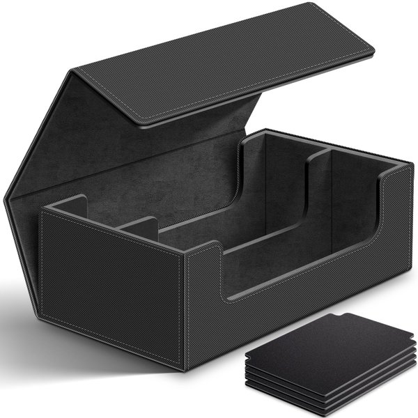 Homthy 1200+ Card Deck Case for Trading Cards, Leather Magnetic Closure Commander Card Storage Box Magic Card Protectors Fit for Sports Cards, Game Card Standard Cards (Black)