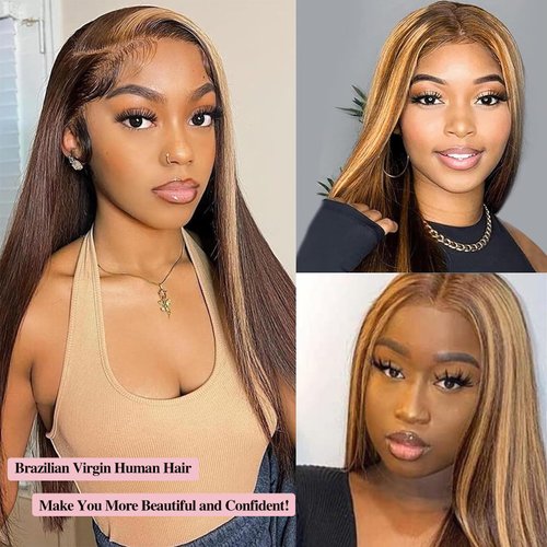 P4/27 Highlight Human Hair Bundles Straight Bundles Human Hair 26 28 30Inch Human Hair Straight Human Hair Bundles Ombre Brown Bundles Human Hair Double Weft Hair Extensions (P4/27-ST-26 28 30)