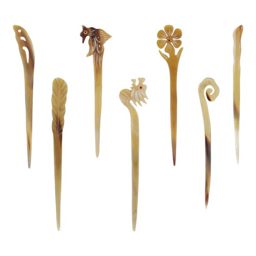 Lawie 7 Pack Vintage Retro Ancient Chinese Japanese Chopsticks Hair Sticks Pins Picks Cow Horn Handmade Carved Long Hollow Fork Pen Hairpins Clips Barrettes for Bun Chignon Decorative Hair Accessories