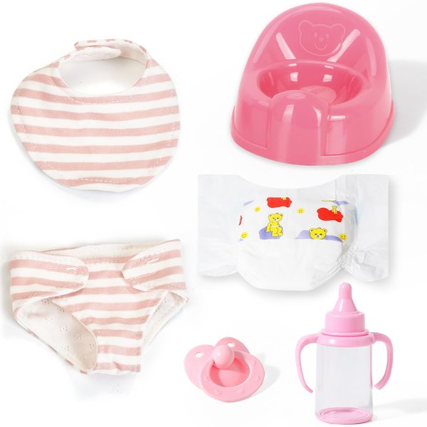 eDollable Realistic Baby Doll Accessories Set Toys for 12 inch Dolls Includes Doll Potty, Bib,Pacifier,Diaper and Feeding Bottle Perfect for Kids, Toddlers, and Girls