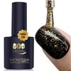 YTD Likomey 15ml Gel Nail Polish Gold Foil Top Coat,Glossy No Wipe Long Lasting Shiny Finish Clear Gold Glitter Sparkle For Salon Home DIY Manicure UV Nail Gel