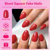 AddFavor Oval Press on Nails Short Fake Nails, 240pcs Bright Red Nails Press on Almond False Nail Full Cover Acrylic Nail for Women and Girls