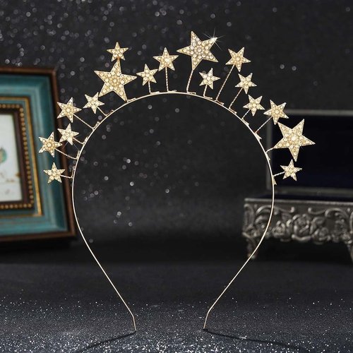 CAKURE Stars Halo Crown Gold Crystal Headband Goddess Bridal Tiara and Crowns Rhinestones Tiara Headpiece Party Wedding Hair Accessories for Women and Girls