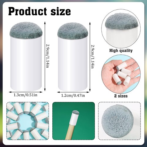 Pengxiaomei 40pcs Slip On Pool Cue Tips, 2 Sizes Billiard Cue Tips Slip-On Cue Tip Pool Cue Tips Replacement Kit (12mm/13mm, Each Size 20pcs)