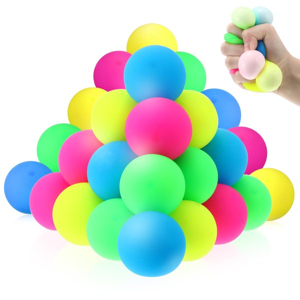 Halloscume 24 Pcs Slow Rising Stress Ball for Adults and Kids 1.38 Inch Elastic Sensory Balls Mini Stretch Stress Relief Balls for Fidget Calming Autistic Students Toddlers Classroom, 4 Colors