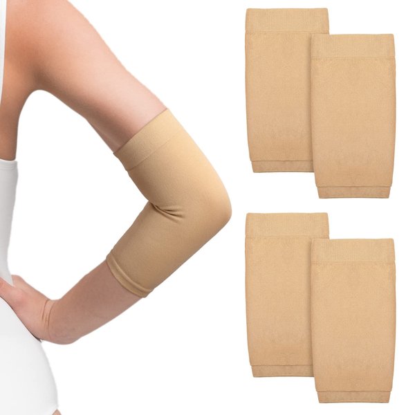 2 Pairs Full Forearm Tattoo Cover Up Compression Sleeves Band Concealer Support UV Arm Sleeves for Women Men (Nude,7.1 x 3.9 Inch)