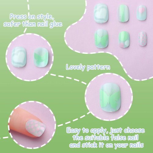 120 Pieces Kids Press on Nails Children Fake Nails Artificial Nail Tips Girls Full Cover Short False Fingernails for Girls Kids Nail Decoration (Lovely Pattern)