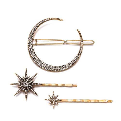 Numblartd Vintage Rhinestone Moon Snowflake Star Hair Clip Bobby Pins - Women Lady Alloy Barrettes Hairpin Side Clip Hair Accessories