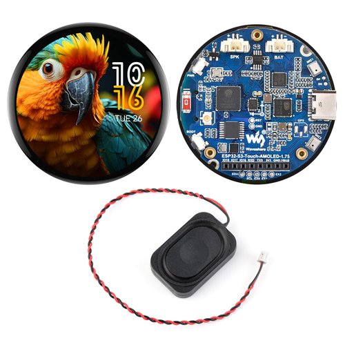 Waveshare ESP32-S3 1.75inch AMOLED Round Touch Display Development Board, 32-bit LX7 Dual-core Processor, 466×466, QSPI Interface, Onboard Dual Digital Microphones Array, ESP32 with Display