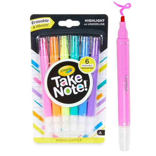 Crayola Take Note Erasable Highlighters, Cool School Supplies, Chisel Tip Markers, 6 Count