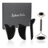 Obsidian Gua Sha Facial Tools Set of 4 - Natural Jade Gua Sha Face Sculpting Tools, Face Roller & Gua Sha Tool for Face, Double Chin Jawline Fascia Cellulite Remover & Point Treatment