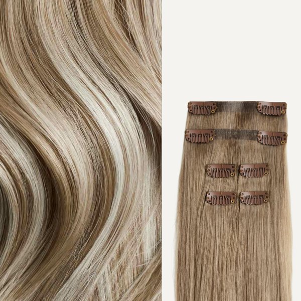 Luxy Hair 12" Natural Blonde Balayage Thinning Hair Fill-Ins Clip-In Hair Extensions (50 grams) 100% Remy Human Hair, Coverage for Thinning Hair, 6-Piece Set, Blends Easily