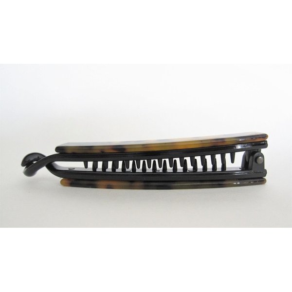 Slim black and beige marbled banana hair claw clip for fine hair