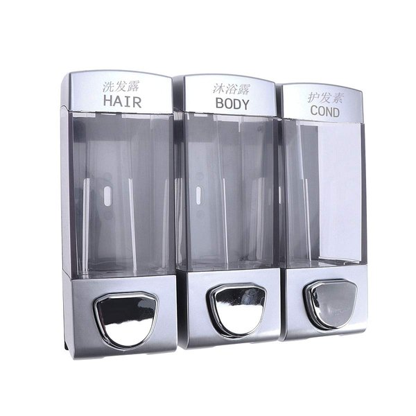 BESTOMZ Wall-Mounted Three Chamber Shower Soap Dispenser Shampoo Pump Dispenser for Bathroom Kitchen