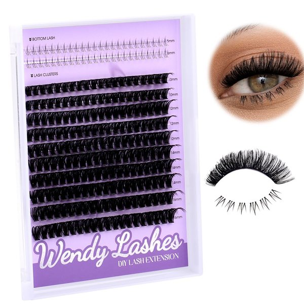 WENDY Lashes Clusters Multi-Type DIY Eyelash Extension - Lash Clusters D Curl 50D & Bottom Lashes, Black Cluster Eyelash Extensions Wispy Soft Individual Lashes Suitable for Beginners, 10-16 MM