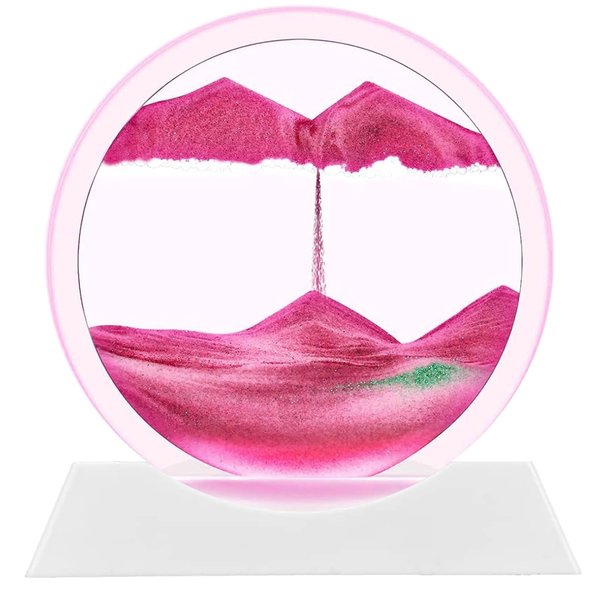 rysnwsu Moving Sand Art Picture w/Decor Lamp, 3D Dynamic Sand Art Liquid Motion-Round Glass 3D Deep Sea Sandscape in Motion Display Flowing Sand Frame w/Light Relaxing Desktop Home Decor (Red)
