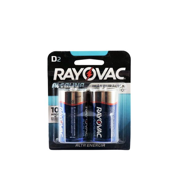 Rayovac D Alkaline Batteries, 813-2F, 2 Pack