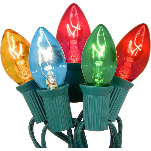 Abeja 25Ft Multicolor Christmas Lights, C7 Outdoor Christmas Light with 27 Clear Colorful Bulbs (2 Spare), Vintage Outdoor String Lights for Christmas Holiday Prom Roofline Party Wedding Decor, Green