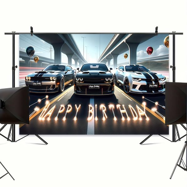 BlissYard Race Car Theme Birthday Banner 70 x 43 Inch Car Racing Happy Birthday Backdrop Race Car Theme Birthday Banner for Boys Fast Cars Party Decoration Car Themed Birthday Photography Decor