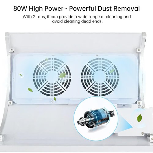 Nail Dust Collector for Acrylic Nails Vacuum Machine, 80W Adjustable Electric Nails Filter for Manicure, Nail Fan Dust Collector with 2 Powerful Nail Fan, 2 Dust Bags Included - White