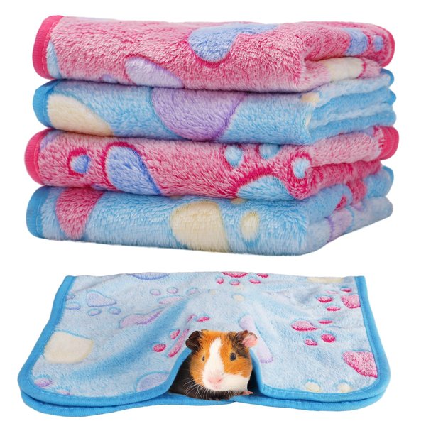 Guinea Pig Blanket, 4 Pack Warm Soft Coral Fleece Small Animal Blankets Washable Pet Cage Liners Sleep Mat Pad Cover for Rabbit Hamster Dog Cat Ferret Chinchilla Hedgehog Bedding, 24" x 16"