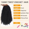 Yanky Twist Crochet Hair-8 Inch 8 Packs (30 Strands/Pcs) Prelooped Spring Twist Hair For Women Girl Natural Black Passion Twist Crochet Braids Hair Extensions (1B, 8 Inch)