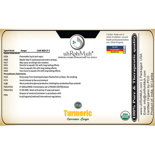 Turmeric Essential Oil (Organic - USDA Certified) (Sri Lanka) (4oz)