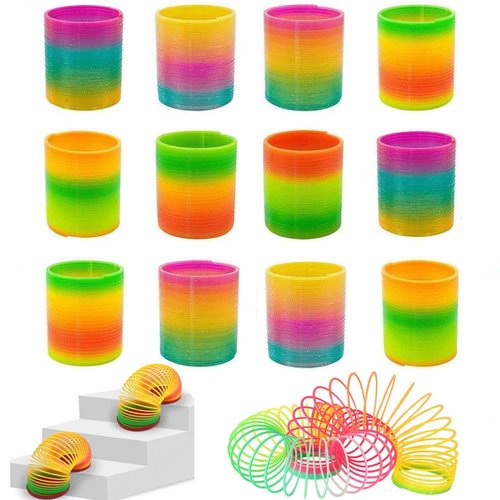 JOHOUSE Rainbow Magic Spring, 12 PCS Colorful Rainbow Neon Plastic Spring Toy, Fun Fun Goodie Bag Stuffers for Birthday Classroom Prizes and Party Favors Small Toys Gifts