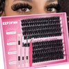 Eefofnn DIY Lash Extension Kit Fluffy Mink Cluster Lashes Kit Natural Volume Eyelashes Extensions with Lash Bond and Seal Tweezers 50D Eyelash Clusters 10-18MM Fluffy Individual Lashes Extension Kit