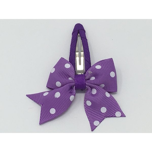 Snap Clip, Hair Bow, Purple and White Hair Bow, Polka Dot Hair Bow