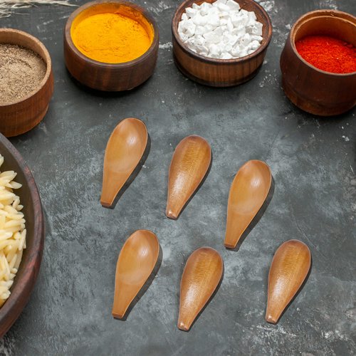 NUOMI 4 Pack Wooden Scooper Solid Wood Spoon Mini Salt Scoop with Short Handle for Loose Tea Leaves, Coffee Beans, Candy, Milk Powder, Spice, Natural Color