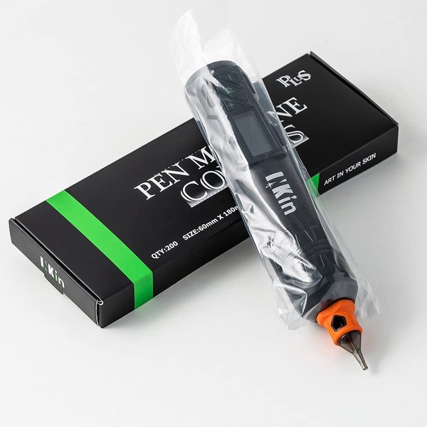 INKin Tattoo Machine Covers - 200pcs (2.4 inch X 7 inch) Disposable Tattoo Pen Machine Bags Transparent White Cartridge Machine Sleeves for Wireless Battery Tattoo Pen Machine Plus