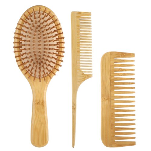Bamboo Paddle Hair Brush, 3PCS Bamboo Hair Brush Set, Natural Bamboo Comb Paddle Detangling Hairbrush, Wooden Comb for Women Men, and Kids Massage Scalp Thick/Thin/Curly/Dry Hair