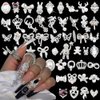 50pcs Multi Shapes Silver Nail Charms 3D Alloy Bow Flower Butterfly Nail Art Charms Bear Heart Crown Star Charms for Nails Design Nail Rhinestones Nail Gems Metal Nail Jewels for Nail Art Supplies