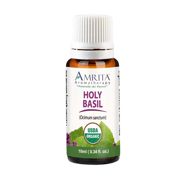 Amrita Aromatherapy: Organic Holy Basil (Tulsi) Essential Oil; 100% Pure and Undiluted Ocimum Sanctum; Premium Quality Aromatherapy Oil; Tested and Verified, Size: 10 mL (0.34 Fl. Oz.)